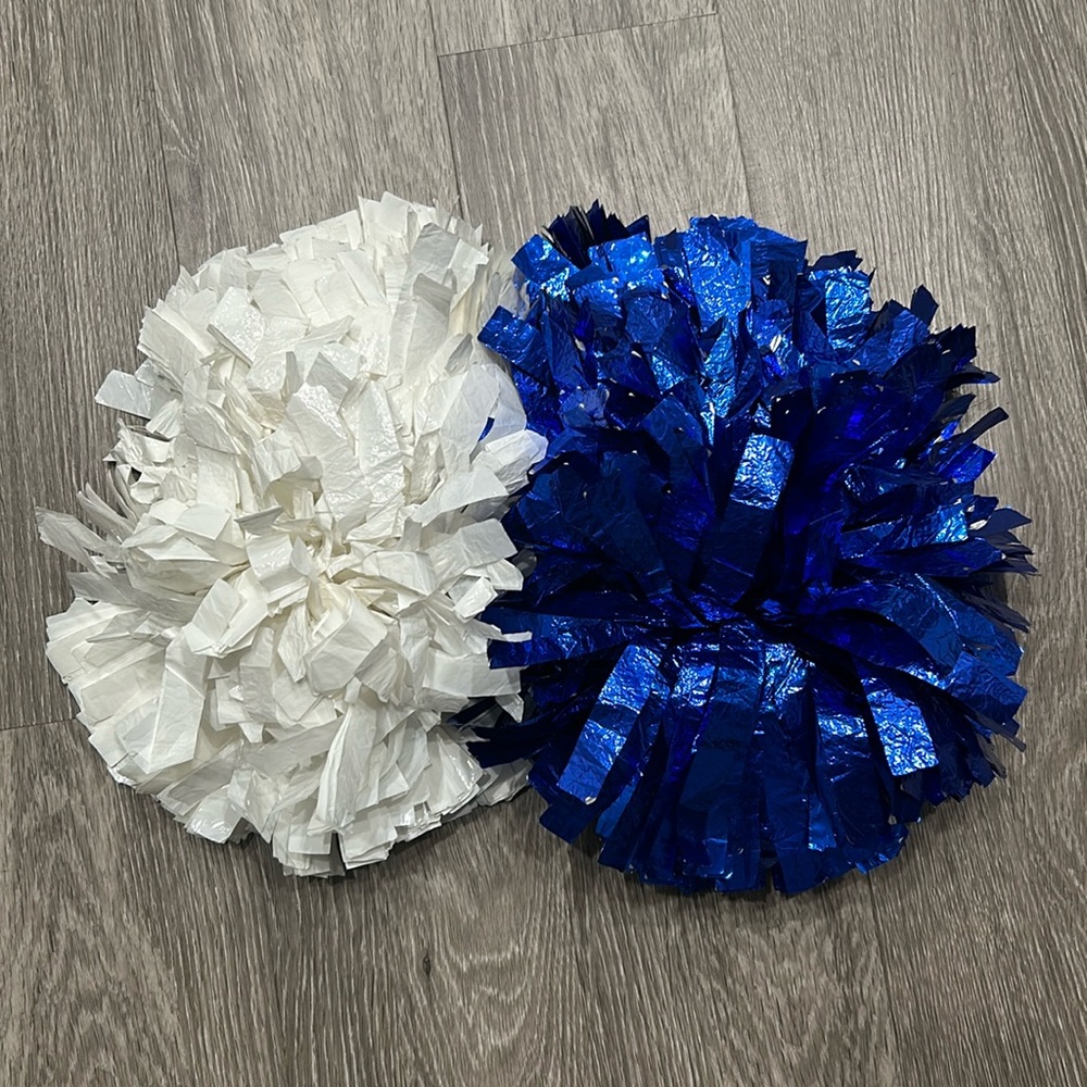 Metallic Blue And White Varsity Spirt Poms